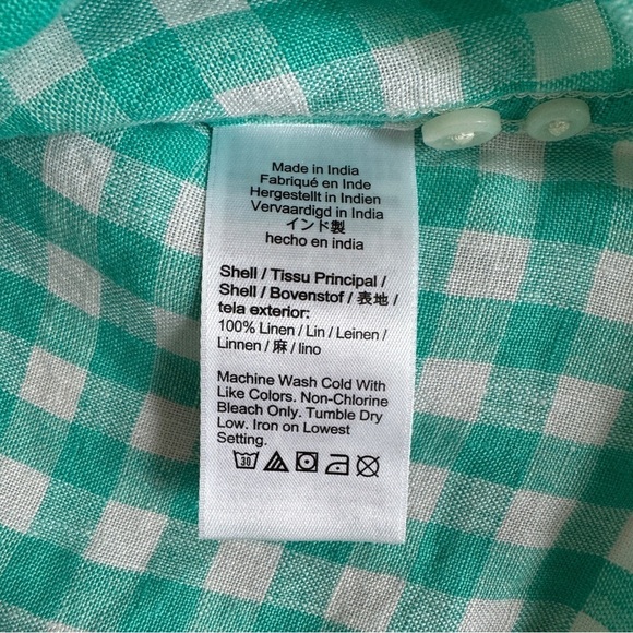 J Crew Green Check Irish Linen Long Sleeve Button Up Mens Size S Classic Fit - Picture 7 of 8